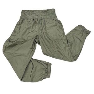 Free People Movement The Way Home Shiny Joggers-Olive Green-Women Medium